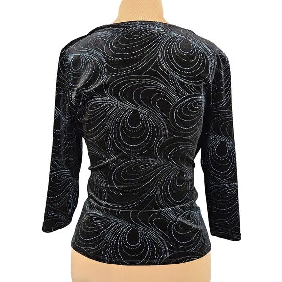 Notations Top Black Aqua Rhinestone Beaded Twofer Crushed Velvet Wrap Buckle PXL - Picture 2 of 11